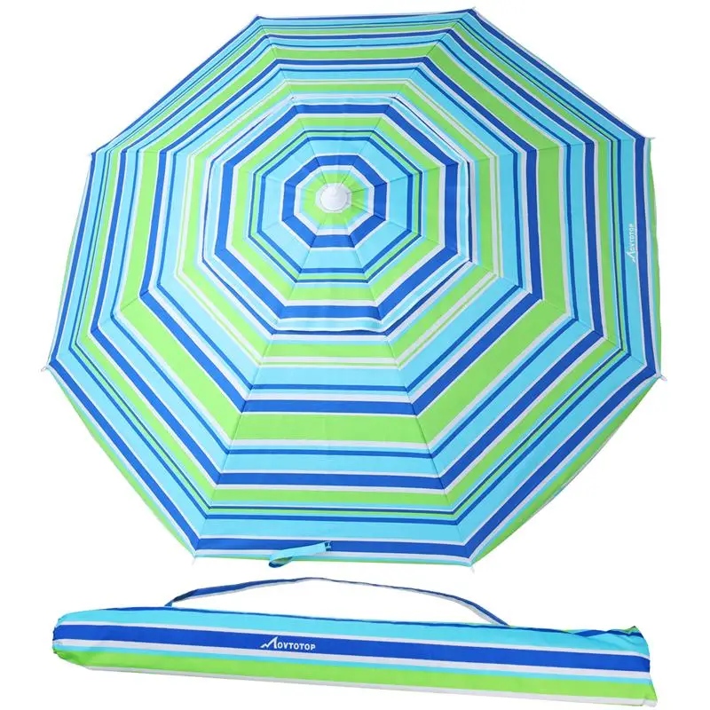 MOVTOTOP 6.5ft Beach Umbrella Striped Sun Shelter UV Protection Breathable Windproof Beach Umbrella for Beach Travel 