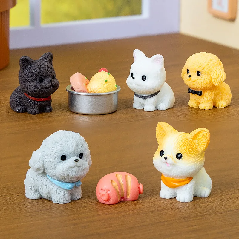 12/14pcs Cute Simulation Dog Puppy Animal Decoration Resin Craft Miniature Figure for Bonsai Microlandscape Fairy Garden Decor 2