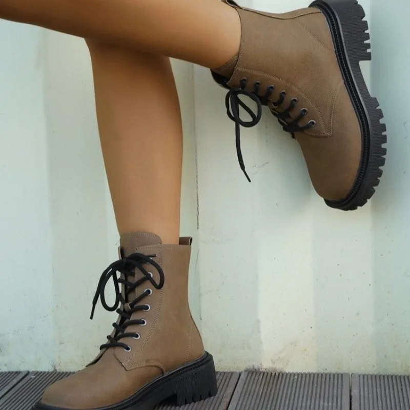 Ladies Shoes 2023 Brand Cross-tied Women's Boots Hot Sale Color Matching Daily Boots Women High Quality Round Toe Mid-Calf