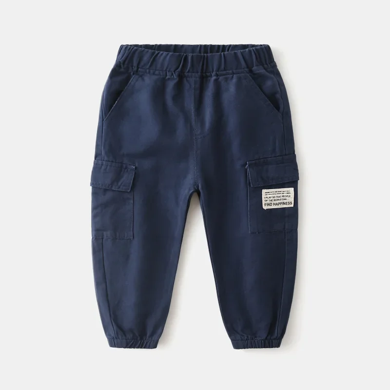 thumbnail image 1 of Kids Cargo Pants Solid Color Children Casual Trousers with Multi Pockets Elastic Waist Boys Cargo Pant Streetwear Spring Autumn, 1 of 6