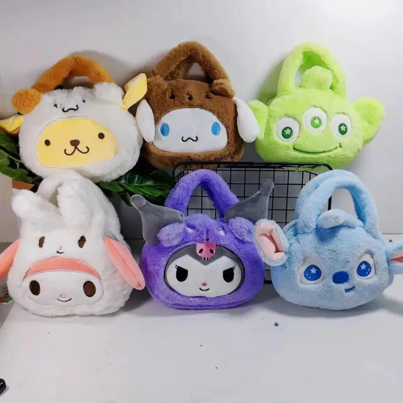 

2023 милые плюшевые сумки в стиле аниме Cinnamoroll, мультяшная детская мягкая сумка, милая Sanrioed Kuromi My Melody кошелек, сумка для телефона, подарок для девочек