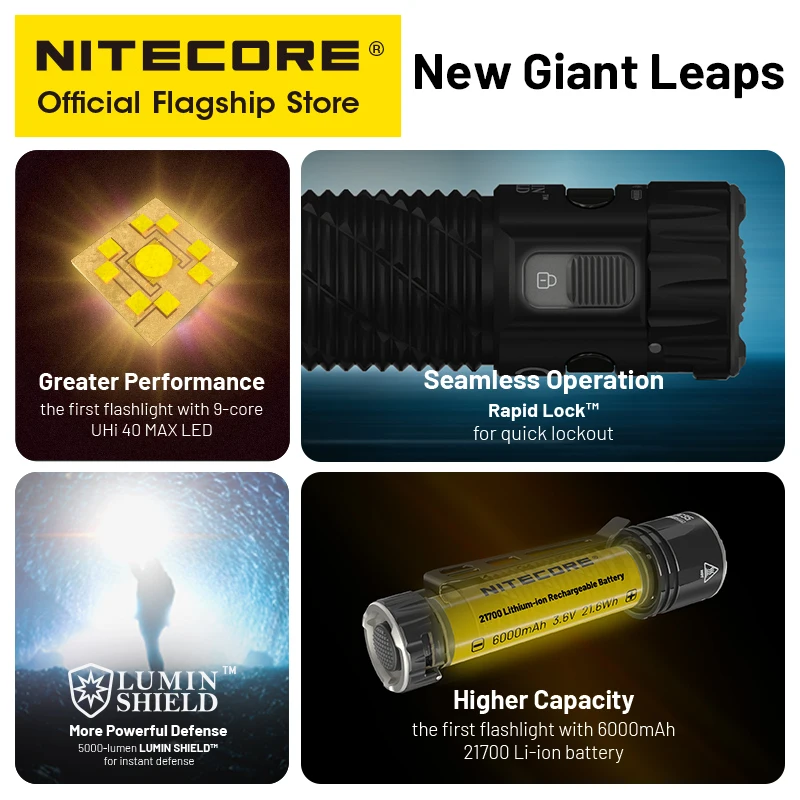 NITECORE EDC35 Tactical Flashlight EDC USB-C Rechargeable Search Torch Light 5000 Lumens UHi 40, 6000mAh 21700 Li-ion Battery