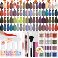 36 Colors Brown Green Blue Dipping Powder and Dip Liquid Set & Essential Manicure Tools for Nail Art Women New Year Gifts Set 1