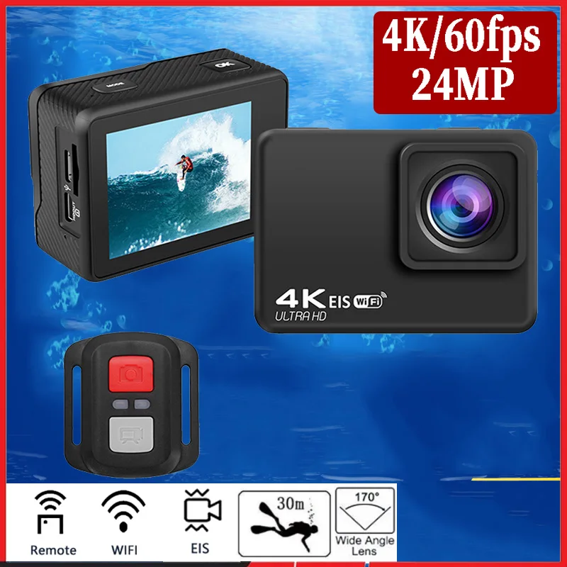 Ultra Hd 4K/60Fps 24Mp Wifi 2 "Ips Lcd 170D Underwater 30M Casco Vedio Go Sport Pro Anti-Shake Action Camera Con Obiettivo Sony 386