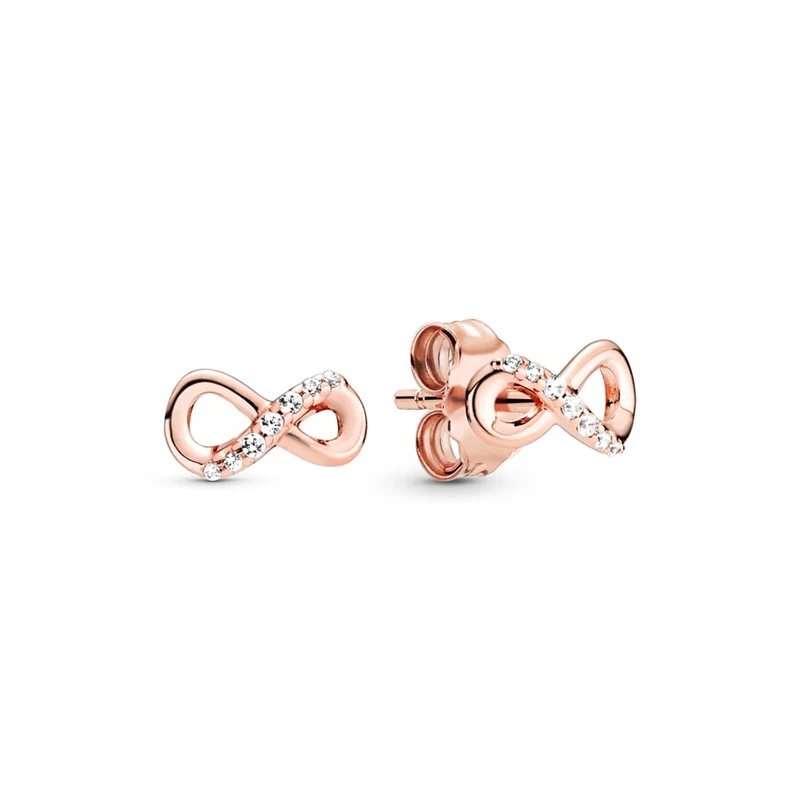 Brincos infinitos cintilantes para mulheres, placa de ouro rosa, joia eterna famรญlia, gancho de prata 925