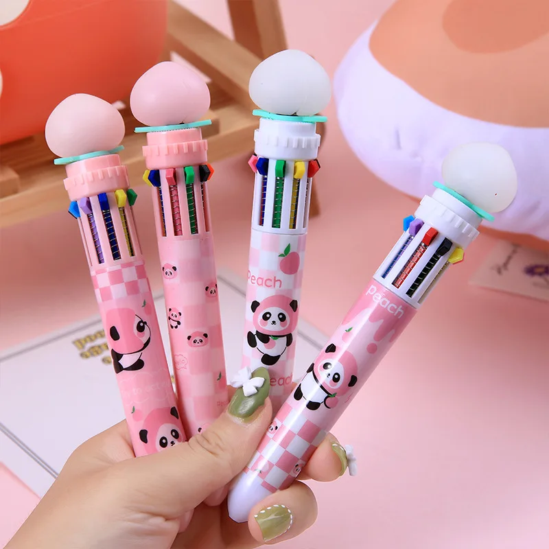 3PC push type ten-color ball pen multi-color all-in-one cute girl creative color  pen hand account special pen stationery rainbow - AliExpress