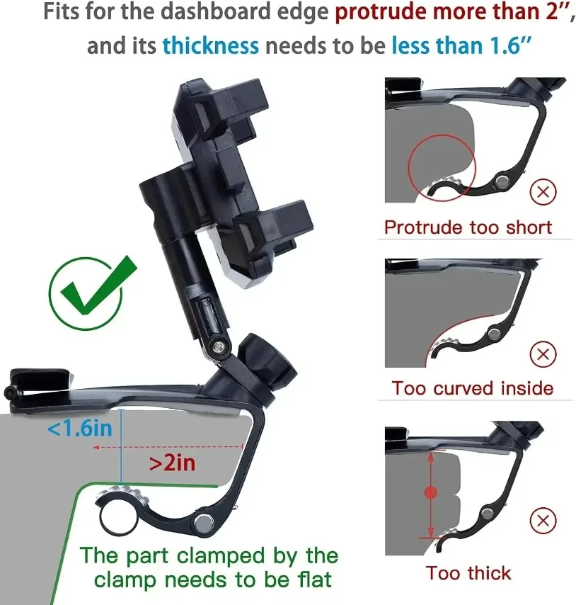 1200° Rotating Car Phone Holder Mount for Dashboard Cell Phone Holder for Car Universal Big Clamp Car Phone Mount Compatible