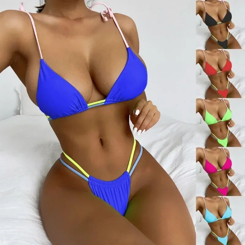 

Bikini Two-piece Swimsuit Women's Triangle Color Matching Strap Swimsuit