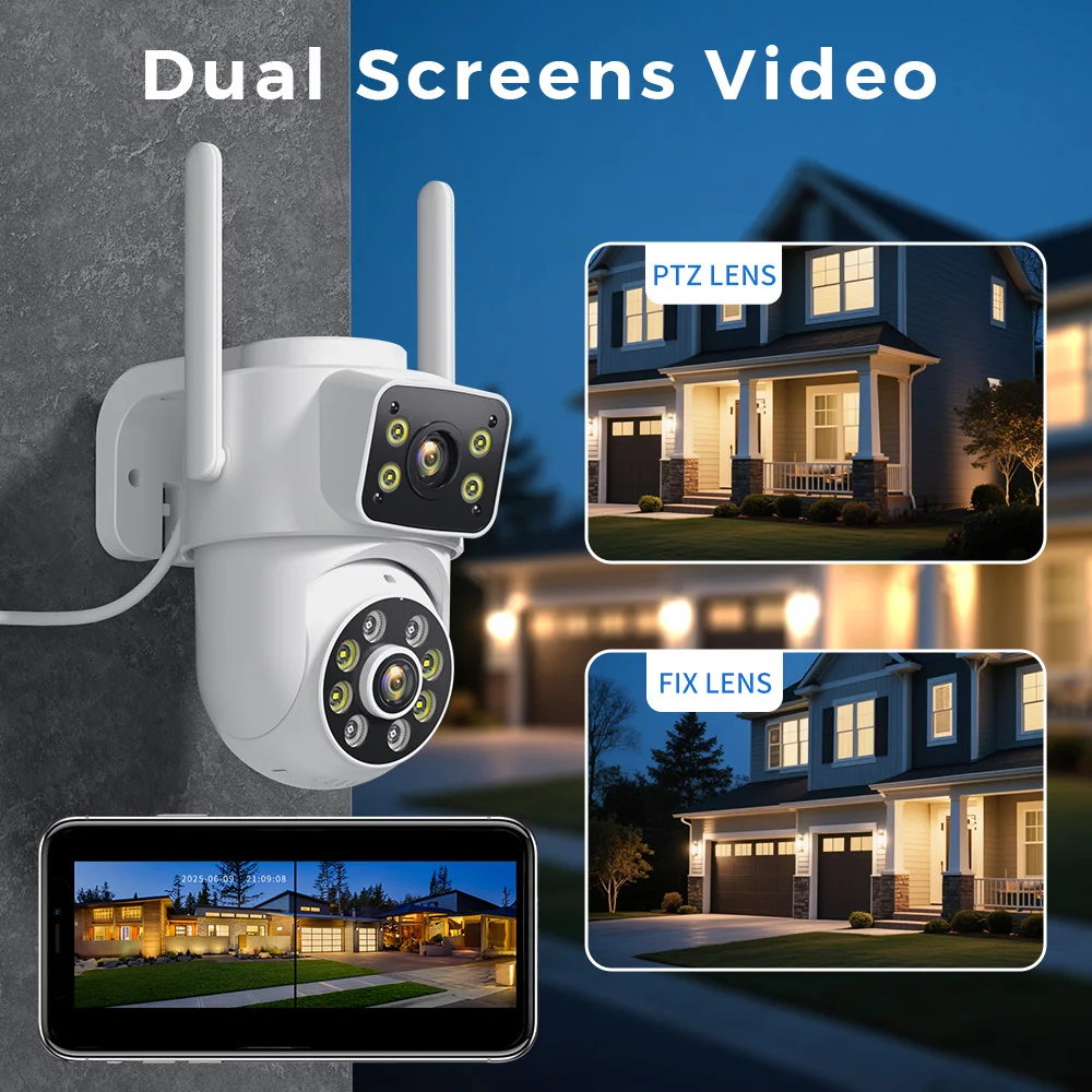 Auto Tracking PTZ Camera, 8MP Dual Screen WiFi Security IP Camera, Outdoor Waterproof, Color Night Vision, Two-Way Talk, icsee 4