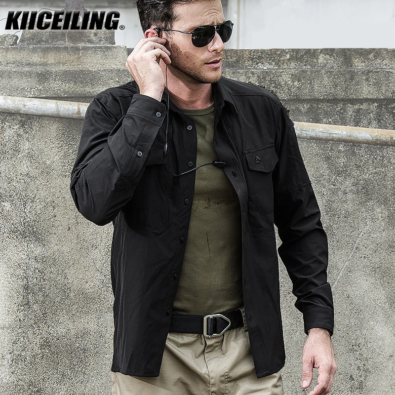 KIICEILING-MP 남성용 전술 셔츠, 하이킹 셔츠, 긴팔, 포켓, 전투 셔츠, 낚시 셔츠