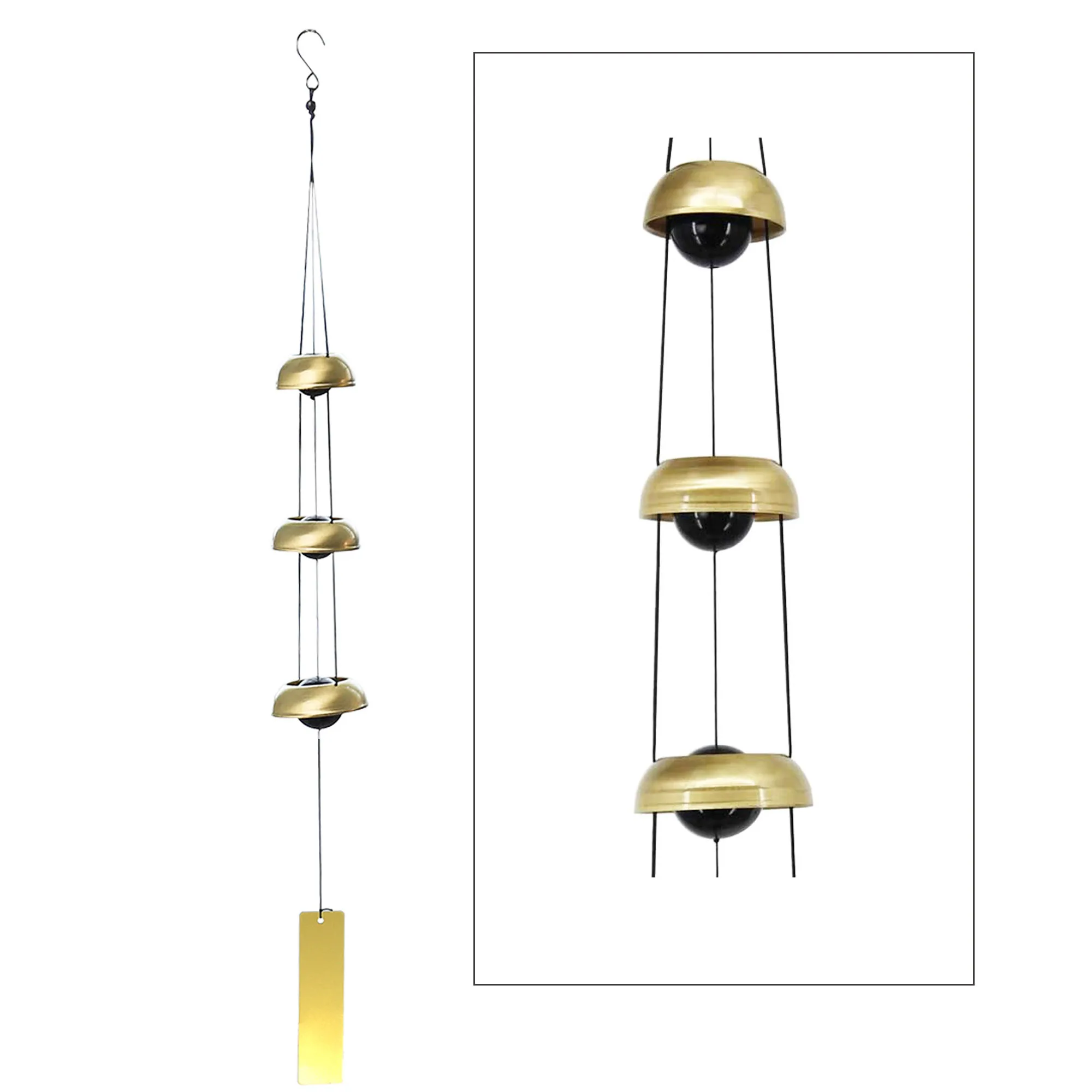 

Bwinka Boutique 3 Brass Bells Wind Chime Classic China Style Hanging Decor Garden Window Decoration 37in，Great as a Quality Gift