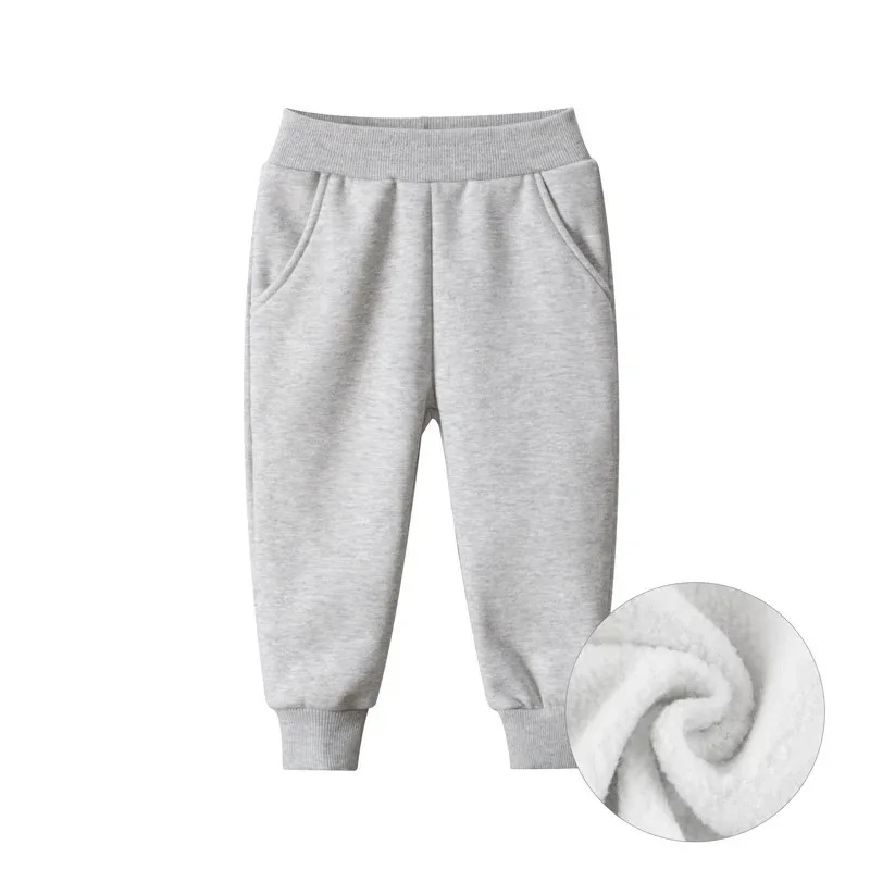 Children Trousers for Boys Autumn Winter Fleece Thickening Solid Blue Black Grey Sport Casual Long Pants for