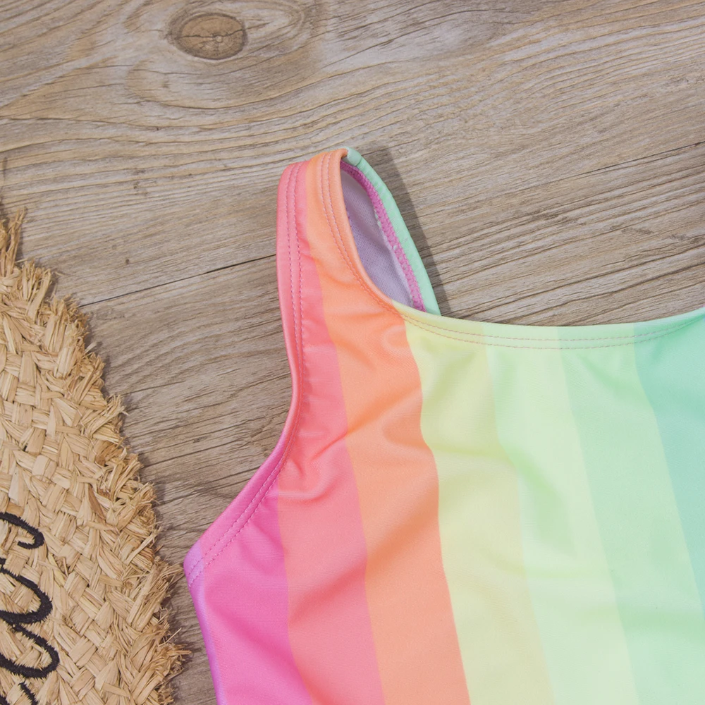 7-14 Years Rainbow Print Kids Girls One Piece Swimsuit Children Baby Summer Swimwear Monokini With Belt Brand Child Bathing Suit, one piece swimsuit, children swimsuit, unicorn swimsuit, children swimsuits