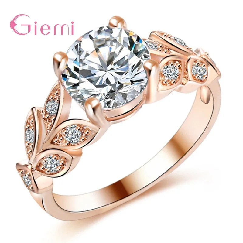 Silver Rings 925 Sterling Vine Leaf Design Engagement Cubic Zircon for Women Ladies Wedding Jewelry