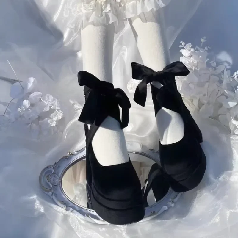 Luxury Shoes Fashion Designer Platform Women Mary Jane  Cross Strap Thick Heel  Ladies College Style Dress Pumps Shoe
