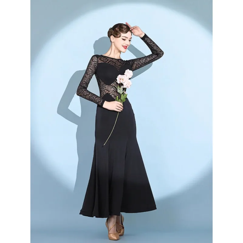 Modern Dance Evening Dress 2121 Black Lace National Standard Dance Practice Dress Waltz Social