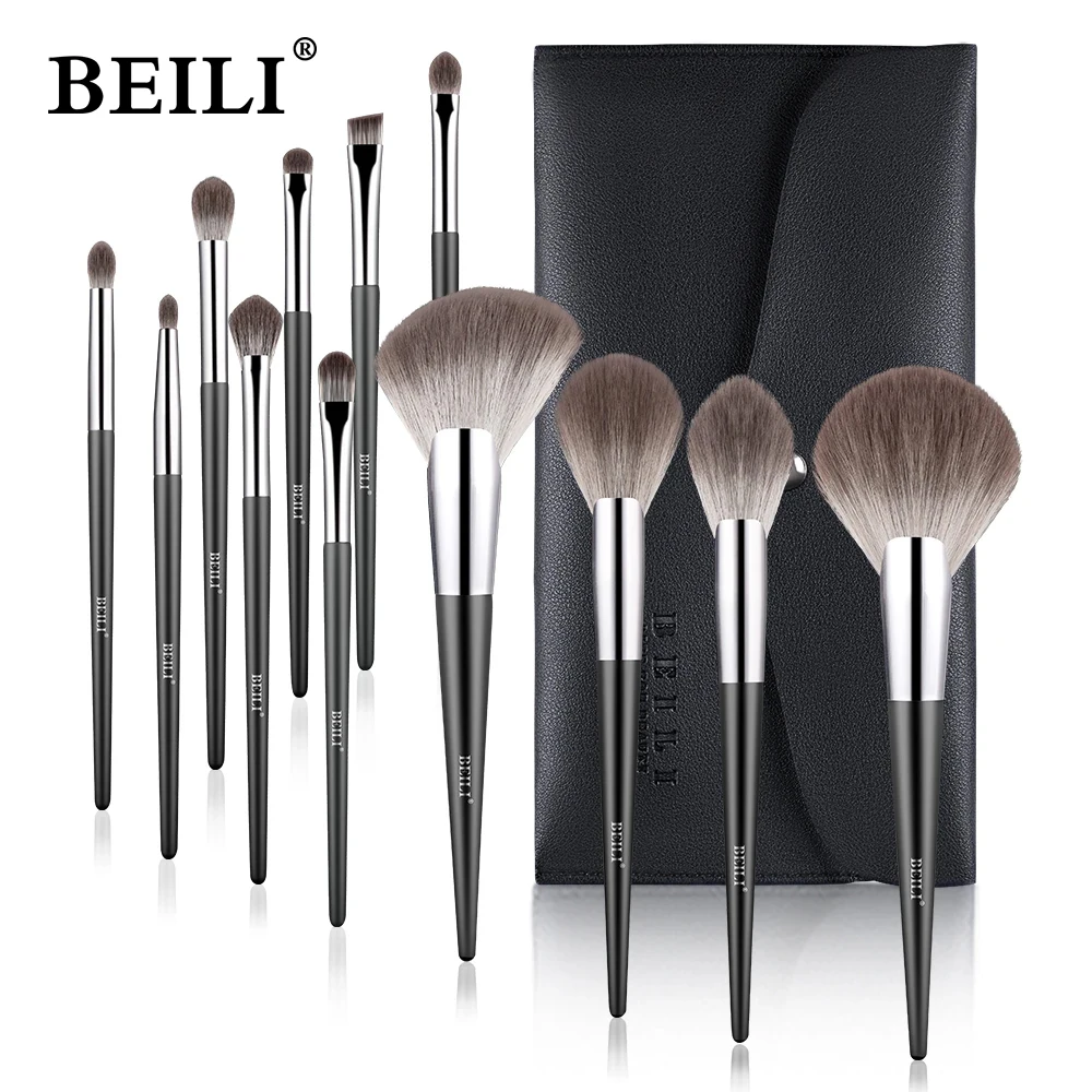 

BEILI Professional Makeup Brushes Fan Powder Foundation Blush Soft Nano Fiber Hair Eyebrow 12 Pcs Cosmetic Make up Brush Set