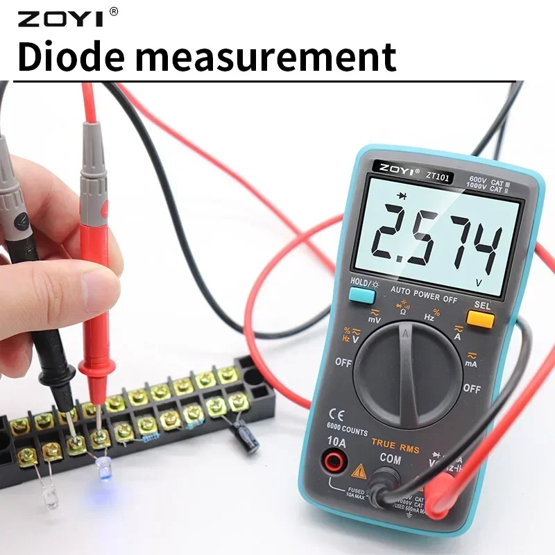 ZOYI ZT101 Digital Multimeter 6000 counts Back light AC/DC Ammeter Voltmeter Ohm Frequency Diode Temperature