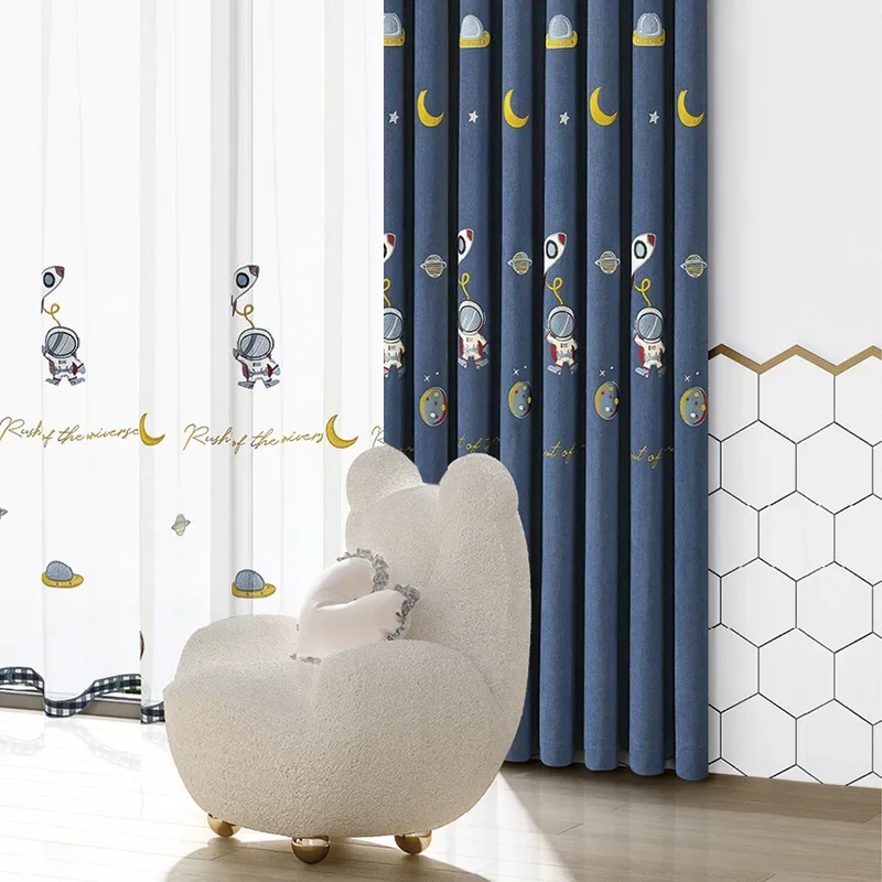 

1PC Blue Astronaut Bedroom Boys and Girls Cartoon Room 2024 New Children's Room Float Windows and Shading Curtains