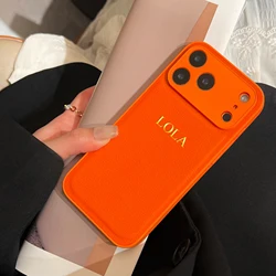 Personalized Luxury Classic Faux Leather Case with Custom Gold Foil Engraving - iPhone 15 Pro (Orange)