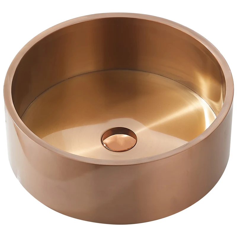 

Hotel bathroom luxury round rose gold washbasin 304 stainless steel countertop