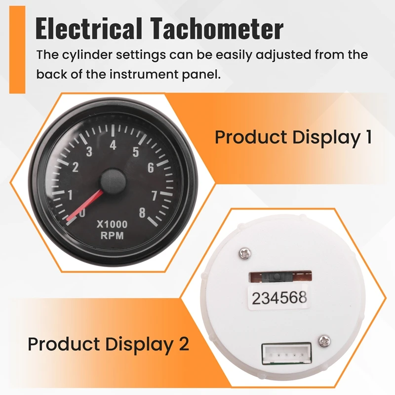 52MM Electrical Tachometer 0-8000 RPM 2Inch RPM Tacho Meter For 2 3 4 5 6 8 Cylinder Gasoline Engine Car Boat Yacht tachometer gauge,engine tachometer,tachometer meter