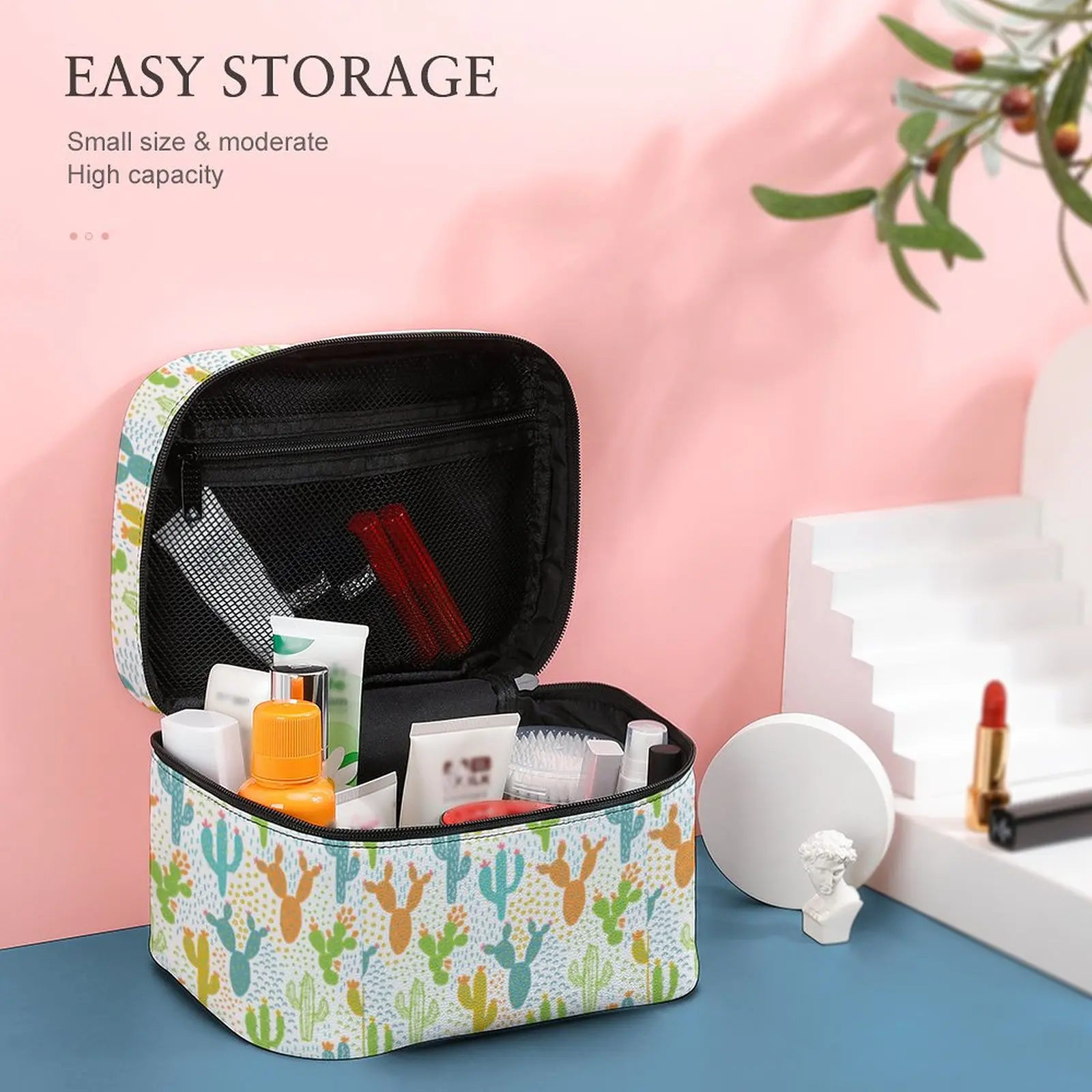 Customized Pattern Makeup BagPainted Cactus Printing Makeup Bag Women Multifunction Cosmetic Bag Toiletries Storage Wash Bag