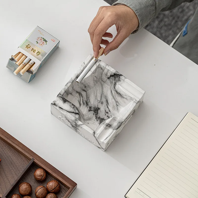 Silicone ashtray Creative Square Ashtray Resin Marble Cigar Thin Smoke Storage Box Anti-fly Ash Living Room Decoration Home Decoration Ornaments