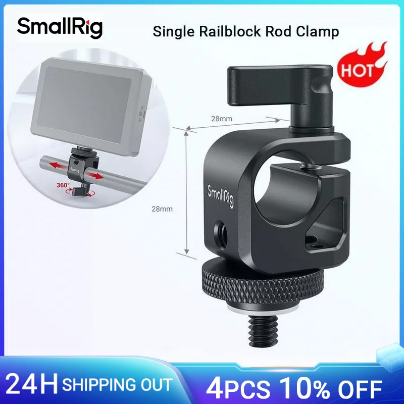 Camera Clamp SmallRig DSLR Rig System 15mm Rod Clamp with 1/4" Thread Hole to Attach Camera Microphones/Sound Recorders Aluminum Alloy -860B