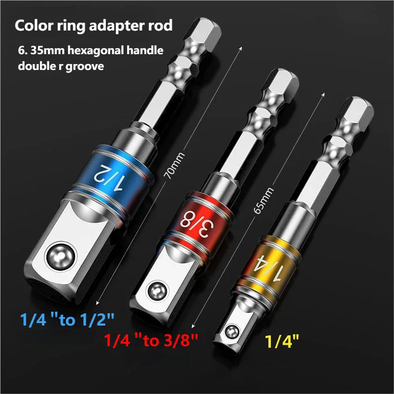 Socket wrench - deep version - output hexagon - square drive SW 1/4 to