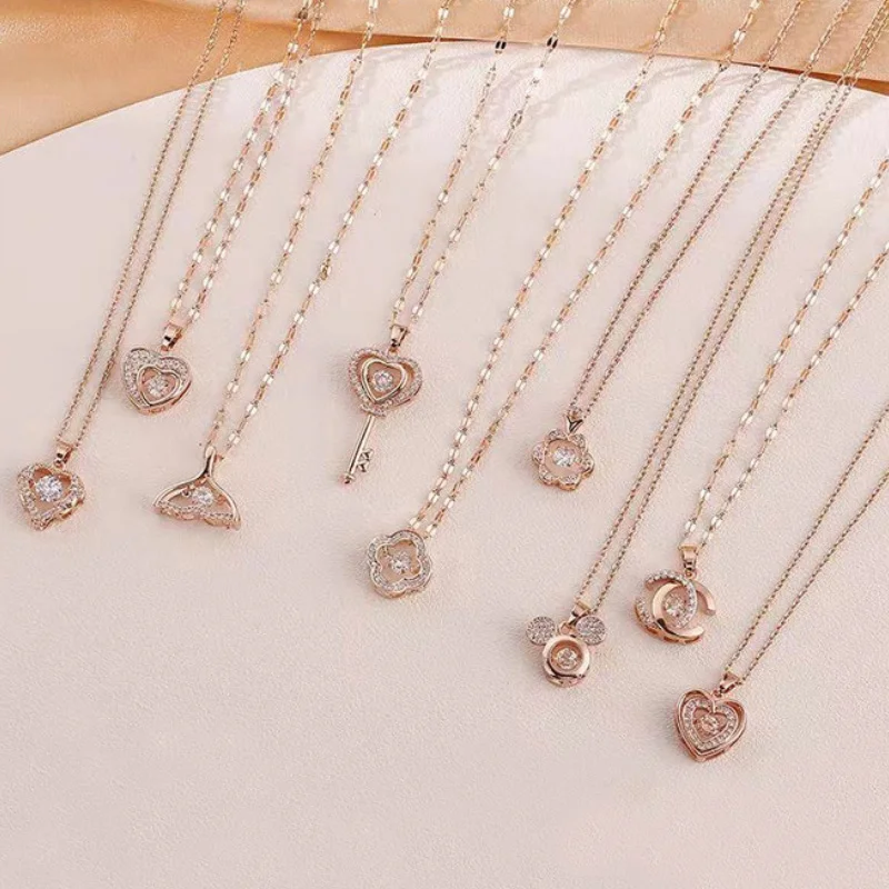 

Fashion Simple Elegant Inlaid Crystal Zircon Titanium Steel Pendant Necklace for Women Exquisite Full Diamond Necklace Jewelry
