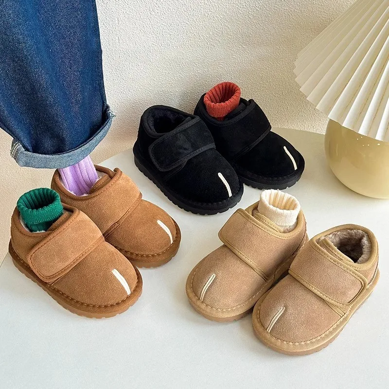 Children Boots Baby Winter Snow Boots Plush Leather Toddler Shoes Boys Girls Anti-slip Rubber Sole Baby Sneakers Infant Boots