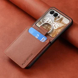 Luxury PU Leather Phone Case with Finger Ring and Card Slot Holder - Elegant Wallet Style Protective Cover for Moto Razr 60 (Brown)