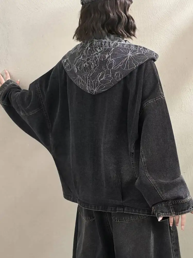 Amax LuluE Spring Oversized Vintage Classic Printed Jackets Womens Fashion Causal Denim Coats Ladies 2026 Loose Floral Outerwear