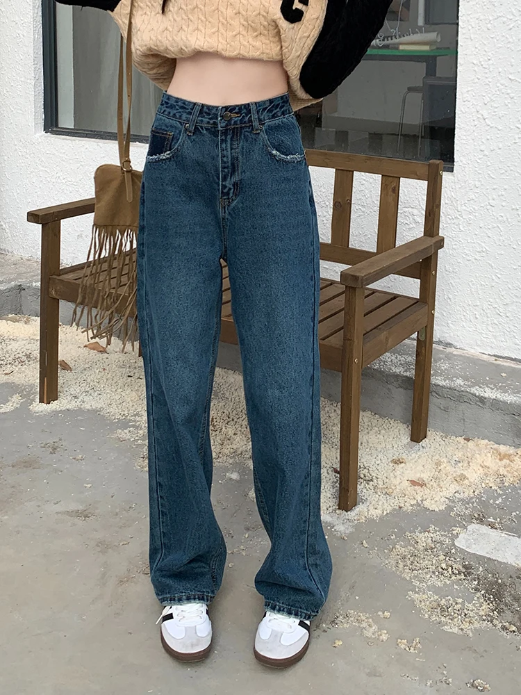 Vintage Jeans Women High Waist Denim Pants Korean Fashion Retro Wide Leg Trousers Female Straight Trousers Streetwear 2022 New