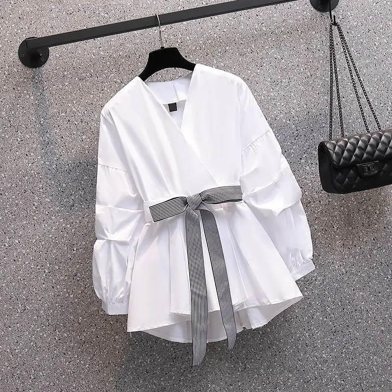 2022 Spring New Style Slim and Elegant Women's Pants Suit Bow Wrinkled Waist Shirt Black Wide Legged Trousers Two-piece Suit
