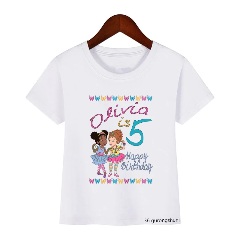 Camisetas para niñas de 2 a 10 años con estampado de número de cumpleaños Nancy, ropa bonita para niñas, camisetas de manga corta, venta al por mayor