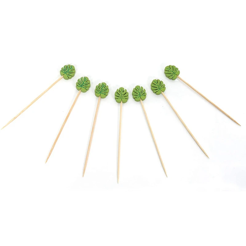 

400Pc Bamboo Pick Buffet Tropical Leaves Cupcake Fruit Fork Dessert Salad Stick Cocktail Skewer For Party Decor