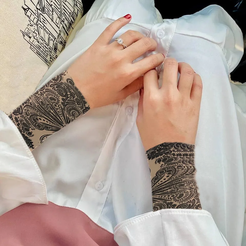 Indian Henna Tattoo Printing Handsocks Women Arm Sleeves Casual Hand Socks Gloves Hand Protector Arm Cover Outdoor Arm Warmer