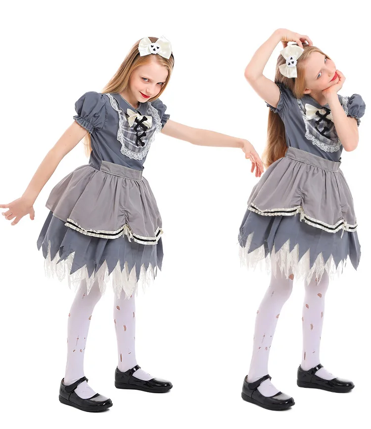

High Quality Girls Ghost Costume Ghostly Lolita Halloween Dress Scary Party Children Costume