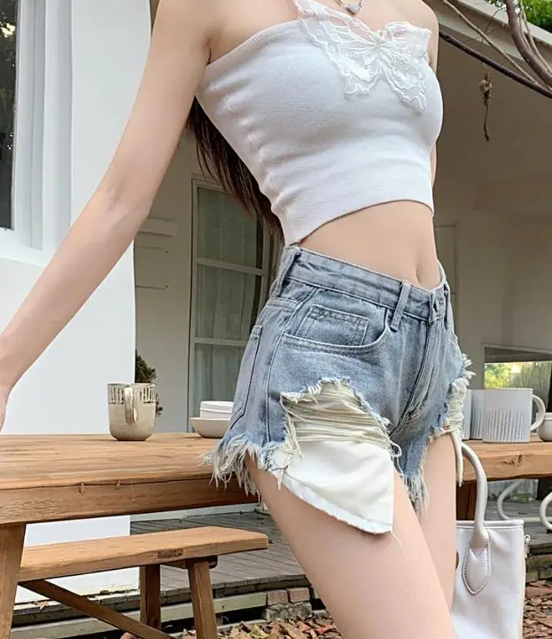 Women Sexy Ripped Jeans Shorts Female Students Patchwork