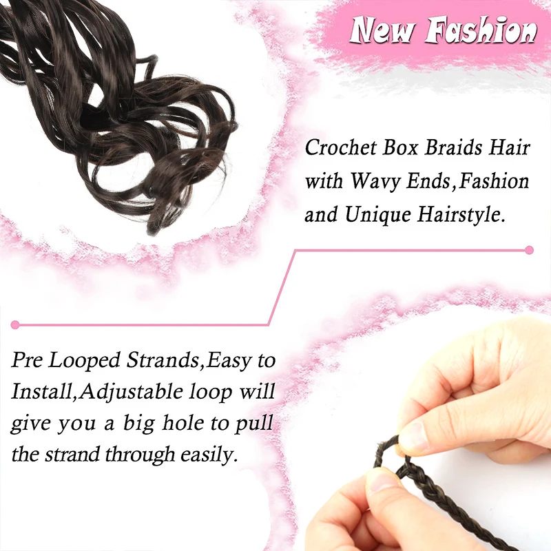 LUPU 24 Inch French Curl Box Braids Crochet Hair Ombre Brown to Blonde Pre Looped Synthetic French Curls Braiding Hair for Women