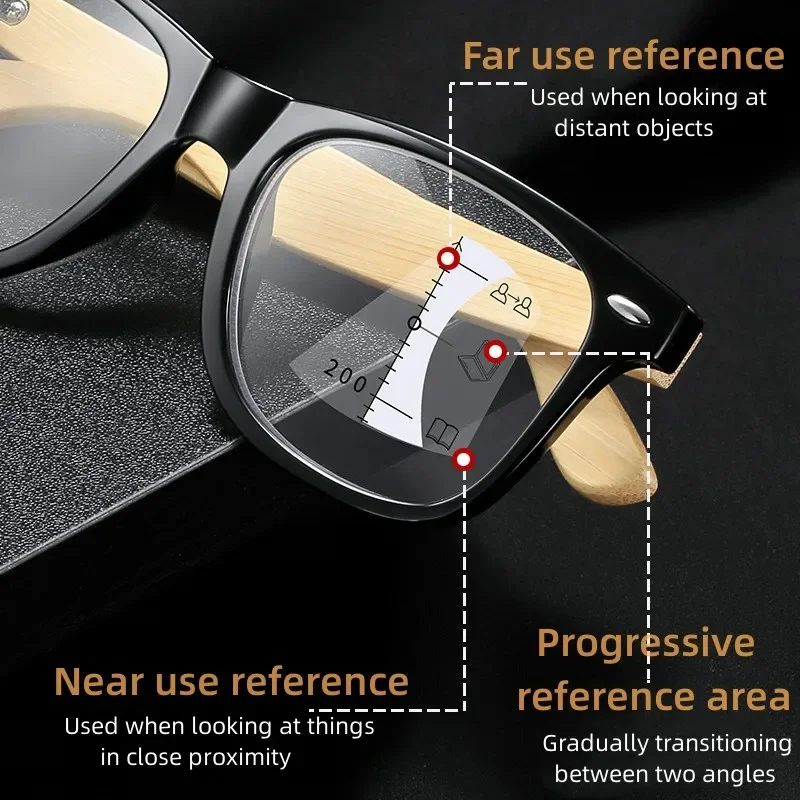 Men Women's Trendy Multifocal Reading Glasses Wooden Blue Light Blocking Near Far Eyewear Progressive Presbyopia Eyeglasses 2