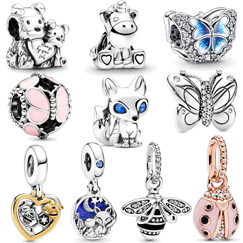 

2022 New 925 Sterling Silver Butterfly Bee Pendant Unicorn Fox Bead Charm Fit Original Bracelet Women Jewelry Gift DIY