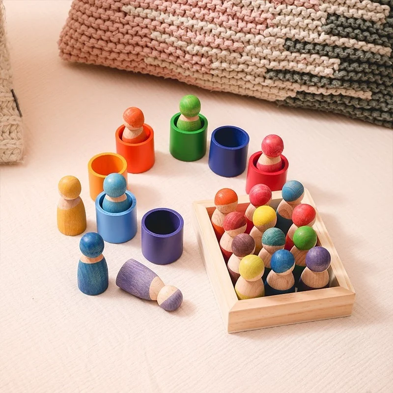 

Rainbow Wooden Toys Dolls Childrens Room Decoration Kid Toy Gift Montessori Educational Game Color Cognitive Wooden Doll Villain