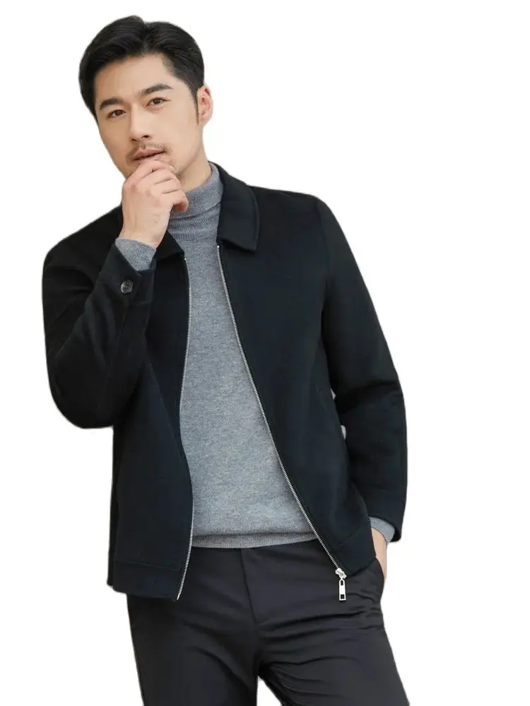 2023 Autumn and Winter High-End Men\'s Coat 100% Pure Wool Polo Collar Zipper Wool Overcoat Casual Business Outerwear Coat