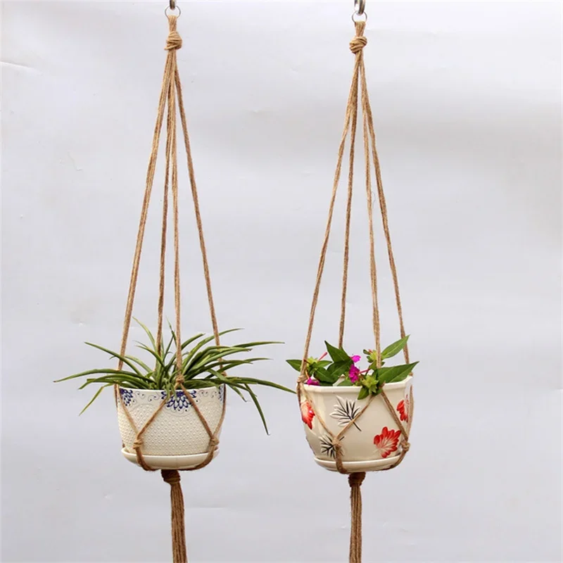 Flower Pot Hemp Rope Hanging Net Straw Macrame Plant Hanger Flower Pot Garden Holder Legs Hanging Rope Basket Balcony Decor flower pot plant hanger hanging basket organizer