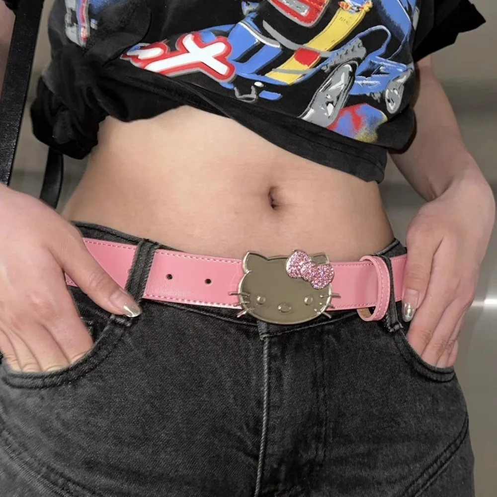 

Sanrio Kawaii Hello Kitty Y2k Belt Cartoon Anime Style Jeans Skirt Accessories Fashion Cool Girls Trousers Decoration Gift