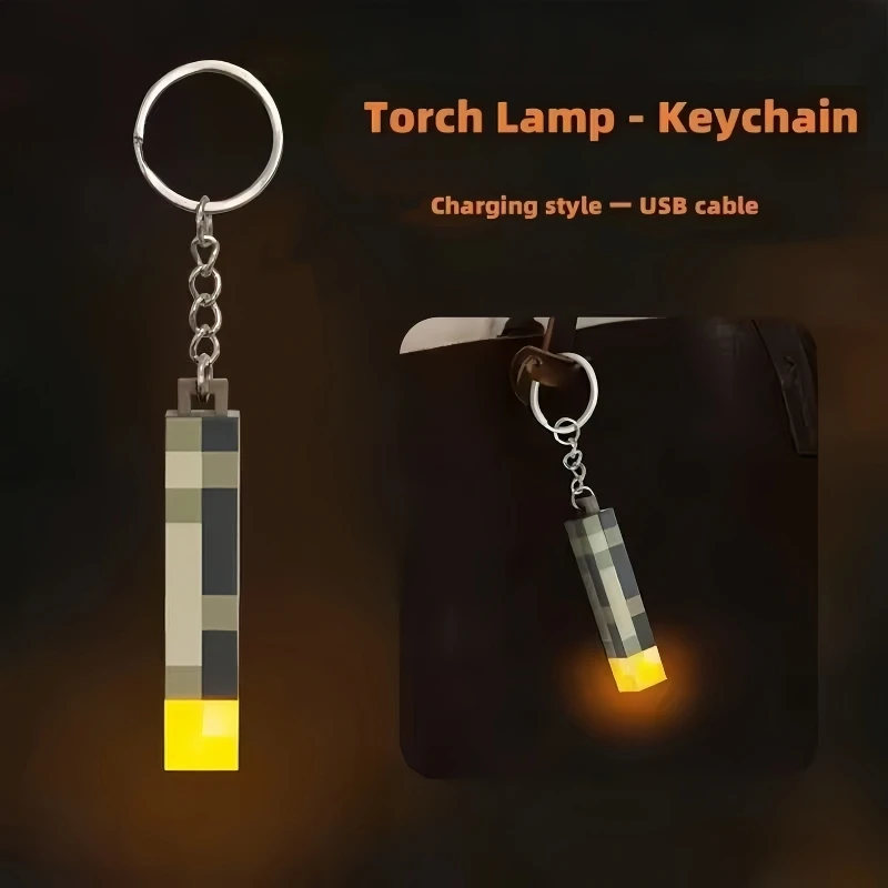 USB Rechargeable LED Light Gaming Theme Minecrafted Keychain