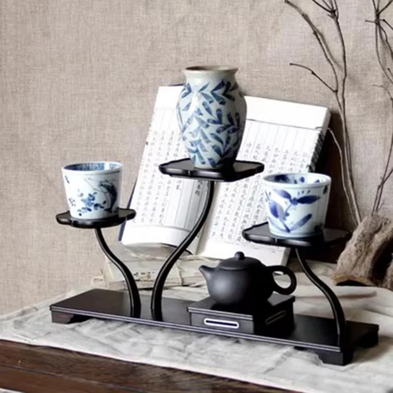 Solid Wood Display Rack, Mahogany Handicraft, Purple Clay Pot, Tea Set, Decoration Rack, Light Sandalwood